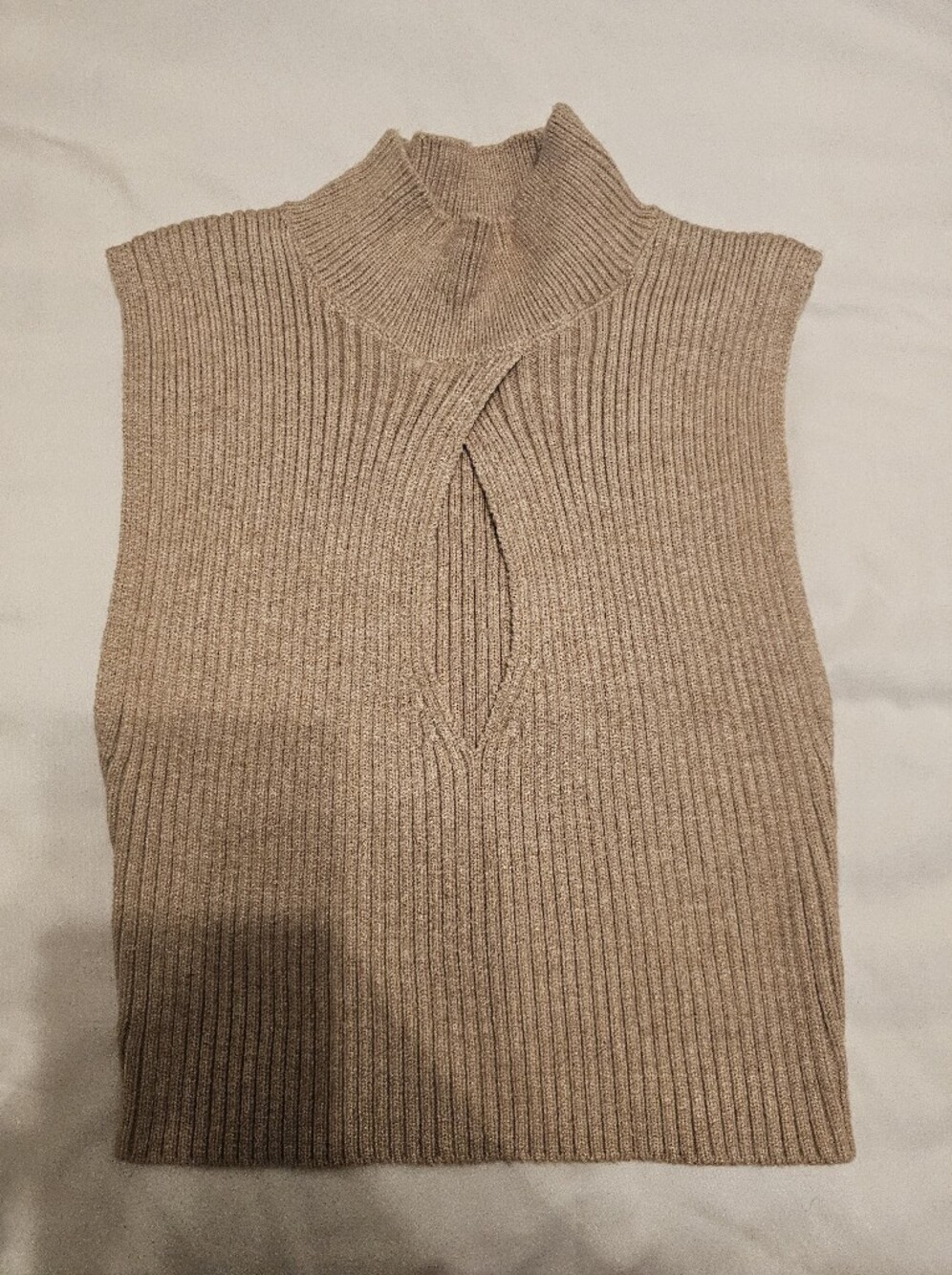 Sleeveless Ribbed Knit Mock Neck Top - Taupe